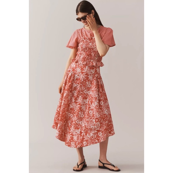 ANTHROPOLOGIE Floral Print Linen Midi Skirt, Size 6- NWT ($148 Retail) - Picture 2 of 3